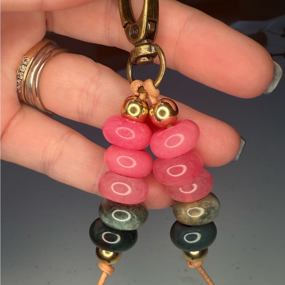 Pink and Green Beaded bag charm